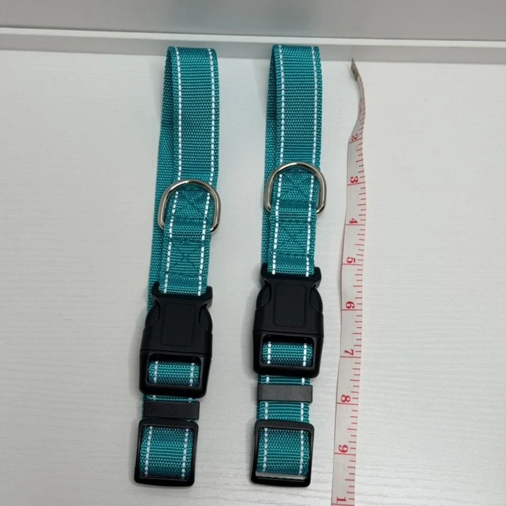 NEW 2 Pack Reflective Safety Dog Collars Teal Green Adjustable Medium Set